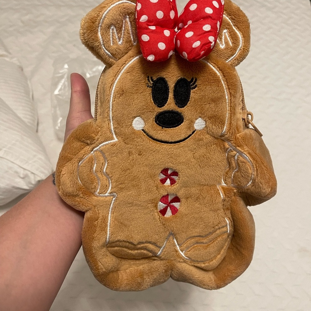 Brown Gingerbread Plush Bag with Red Bow